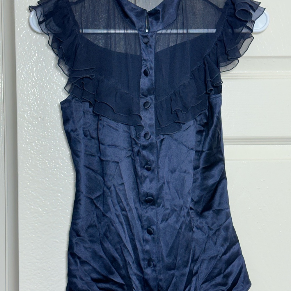 Elegant Navy Ruffle Blouse